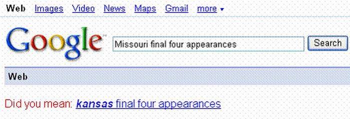 Google search for "Missouri Final Four Appearances"