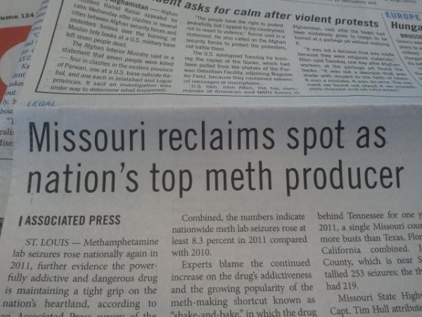 More real news: Missouri reclaims spot as nation's top meth producer.