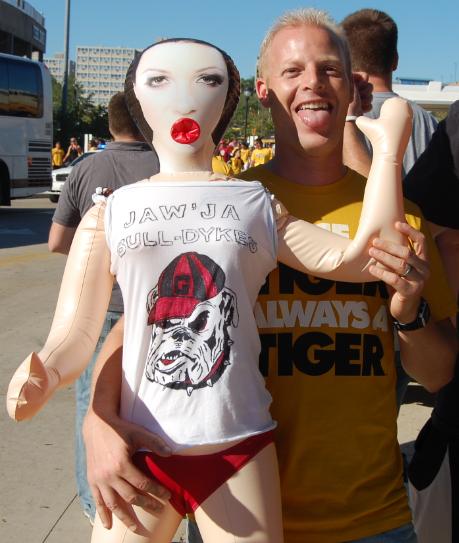Mizzou fan with blow up doll