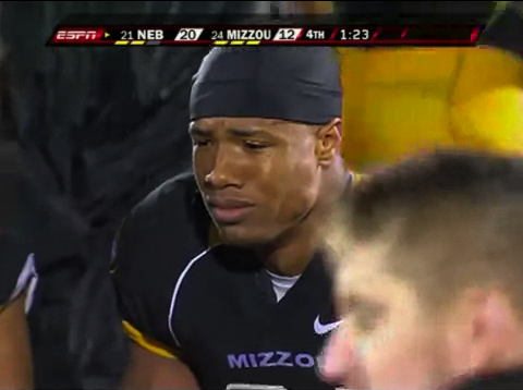 Mizzou football player crying once he realizes his team isn't that good.